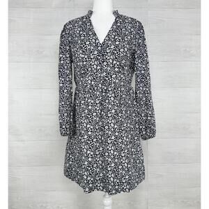 Boden Notch Neck Tea Dress Babydoll Size 10 Floral‎ Black White Cottagecore Mini